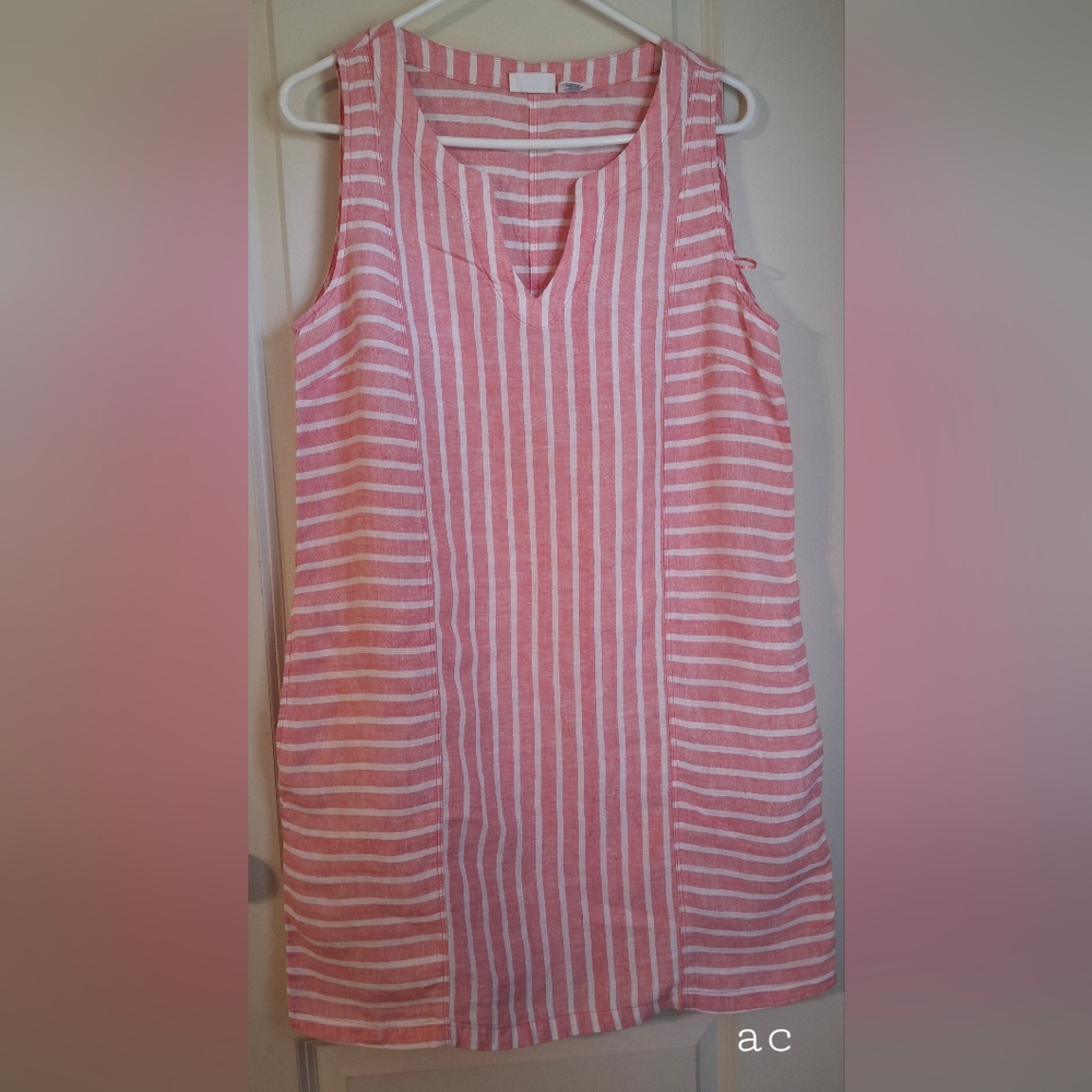 Sigrid Olsen Pink Striped Linen Minidress Sz M Beachy Summer Cruise Travel Churc